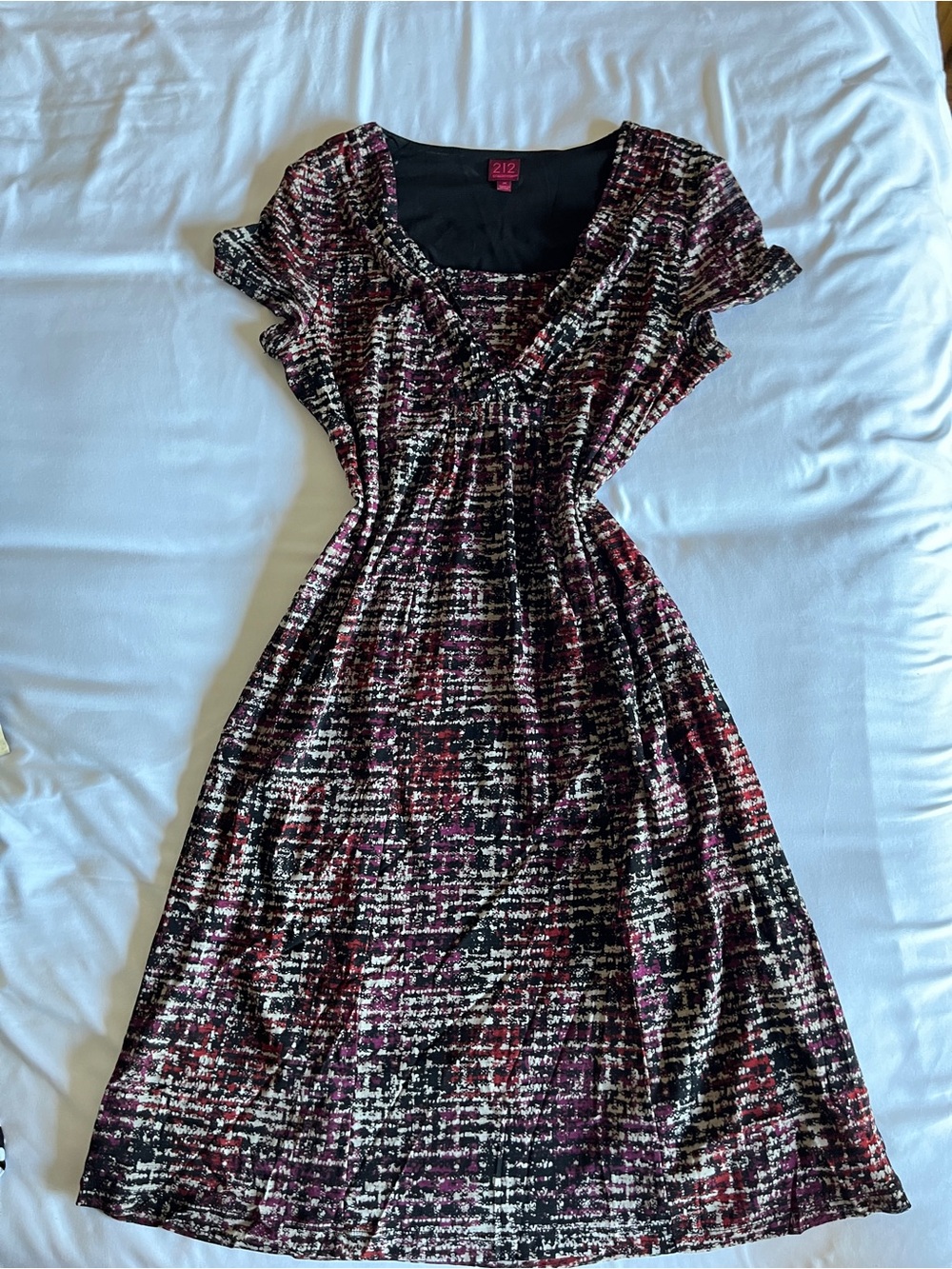 Chic 212 Collection Burgundy and Black Patterned Midi Dress